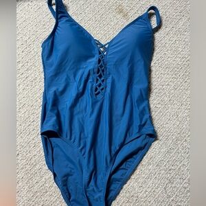 Amerex Into The Bleu‎ Lace Front One Piece Swimsuit 10 NWT